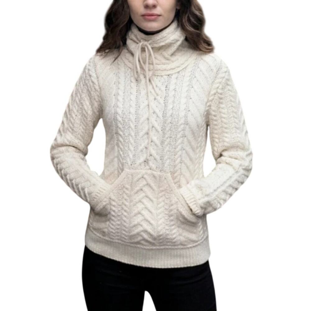 Aran Women's White Super Soft Drawstring Pullover Sweater Size M